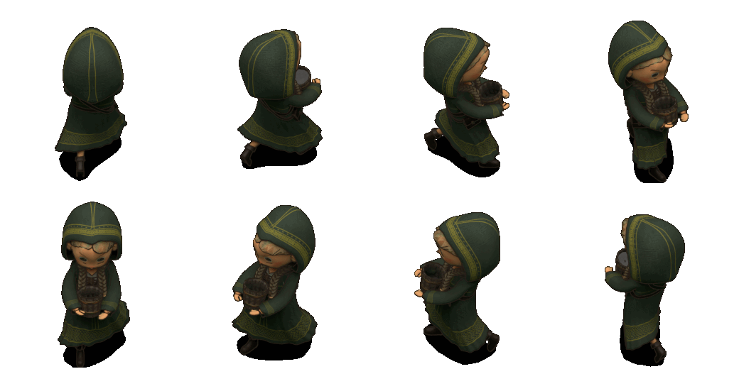 8-direction render of a folk carrying a water bucket